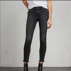 ALLSAINTS Grace skinny ankle jeans 5 pockets raw edge hem black size 24